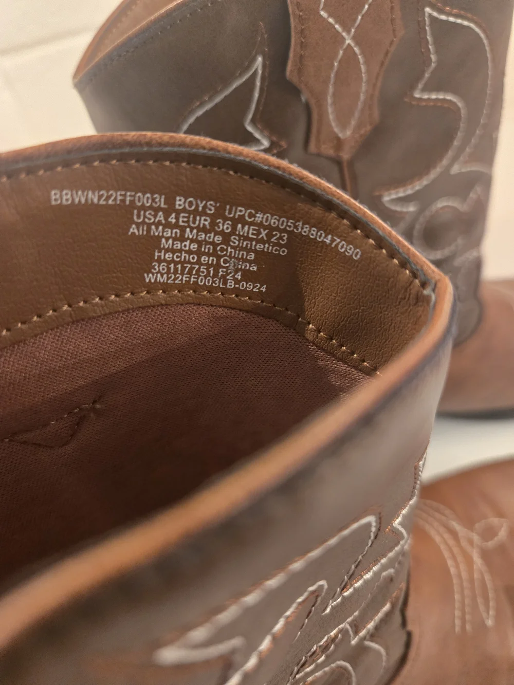 Boys Size 4 Brown Leather-Look Cowboy Boots - Classic Western Style